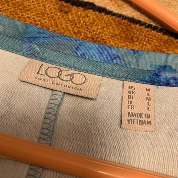 LOGO Maxi Dress Blue watercolor Handkerchief Hem Medium Artsy Flowy Costal Beach - Picture 2 of 6